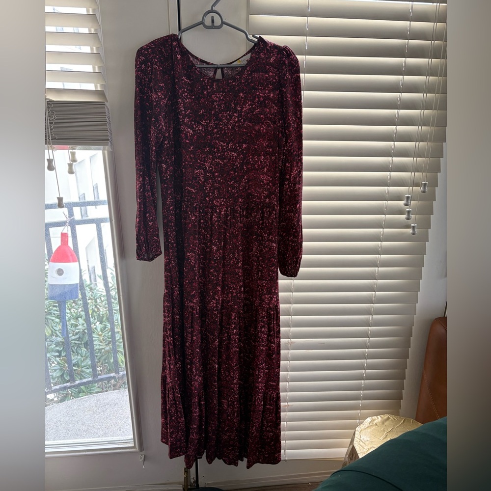 Boden Maroon Long Sleeve Maxi Dress